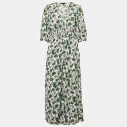 Maje White Printed Linen Blend V-Neck Midi Dress XL