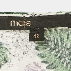 Pre Owned Maje White Printed Linen Blend V-Neck Midi Dress XL