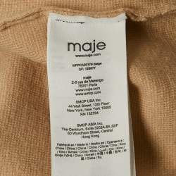 Pre Owned Maje Beige Knit Contrast Embellished Detail Sleeveless Oversized Cardigan S