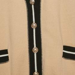 Pre Owned Maje Beige Knit Contrast Embellished Detail Sleeveless Oversized Cardigan S