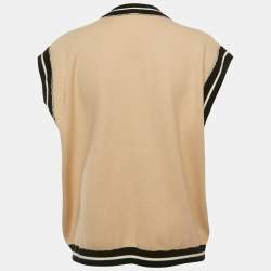 Pre Owned Maje Beige Knit Contrast Embellished Detail Sleeveless Oversized Cardigan S