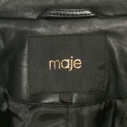Pre Owned Maje Black Leather Biker Jacket S