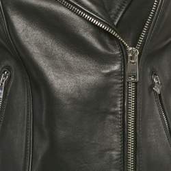 Pre Owned Maje Black Leather Biker Jacket S