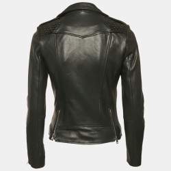 Pre Owned Maje Black Leather Biker Jacket S