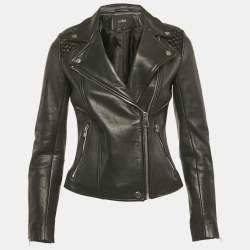 Pre Owned Maje Black Leather Biker Jacket S
