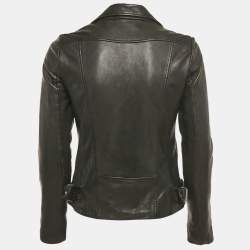 Pre Owned Maje Black Leather Biker Jacket S