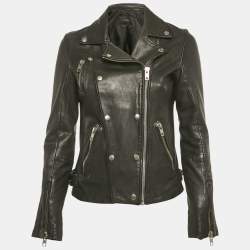 Pre Owned Maje Black Leather Biker Jacket S