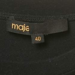 Pre Owned Maje Black Cotton Knit & Printed Silk Waist Tie Detail Midi Dress M