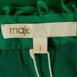Pre Owned Maje Green Satin Ruffed Off-Shoulder Midi Dress S