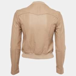 Pre Owned Maje Tan Leather Zip-Up Jacket S