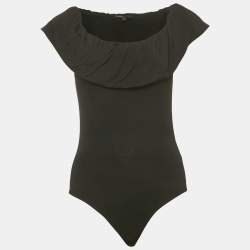 Pre Owned Maje Black Jersey Ruffled Off-Shoulder Bodysuit L
