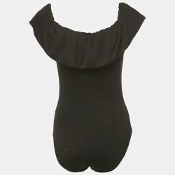 Pre Owned Maje Black Jersey Ruffled Off-Shoulder Bodysuit L