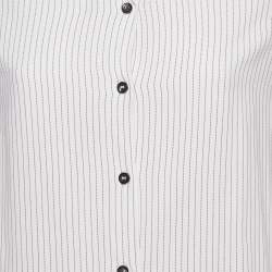 Pre Owned Maje White & Black Striped Crepe Cold Shoulder Mini Dress L