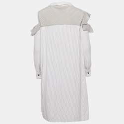 Pre Owned Maje White & Black Striped Crepe Cold Shoulder Mini Dress L