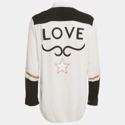 Pre Owned Maje White & Black Love Embroidered Crepe Chesti Shirt S