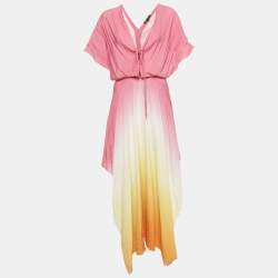 Pre Owned Maje Pink Ombre Cotton Handkerchief Hem Maxi Dress L