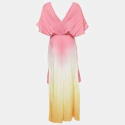 Pre Owned Maje Pink Ombre Cotton Handkerchief Hem Maxi Dress L