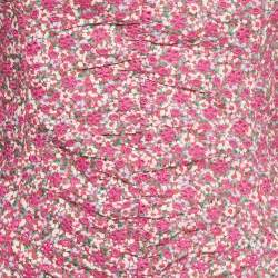 مملوكة مسبقًا Maje Pink Floral Print Cotton Broderie Anglaise Ruche Mini Dress S