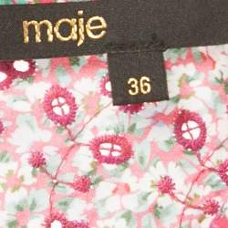 مملوكة مسبقًا Maje Pink Floral Print Cotton Broderie Anglaise Ruche Mini Dress S