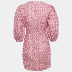 مملوكة مسبقًا Maje Pink Floral Print Cotton Broderie Anglaise Ruche Mini Dress S