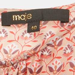 Pre Owned Maje Pink Floral Print Crepe Ruffled Mini Dress L