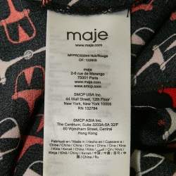 Pre Owned Maje Black Geometric Print Crepe Lace Trim Midi Dress M