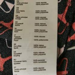 Pre Owned Maje Black Geometric Print Crepe Lace Trim Midi Dress M