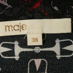 Pre Owned Maje Black Geometric Print Crepe Lace Trim Midi Dress M