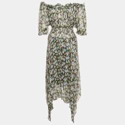 Pre Owned Maje Multicolor Floral Print Chiffon Handkerchief Hem Midi Dress M