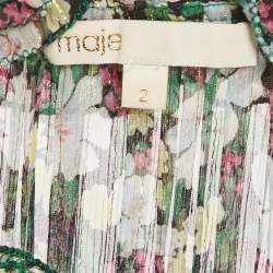 Pre Owned Maje Multicolor Floral Print Chiffon Handkerchief Hem Midi Dress M