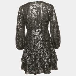 Pre Owned Maje Black Chiffon Metallic Fil coupe Mini Dress S