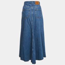 Pre Owned Maje Blue Denim Asymmetric Maxi Skirt S Waist 28"