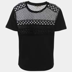 Pre Owned Maje Black Jersey Eyelet Detail Top L