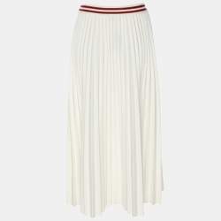 Pre Owned Maje White Stetch Crepe Pleated Midi Skirt M