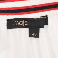 Pre Owned Maje White Stetch Crepe Pleated Midi Skirt M