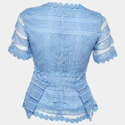 Pre Owned Maje Light Blue Guipure Lace Peplum Top M