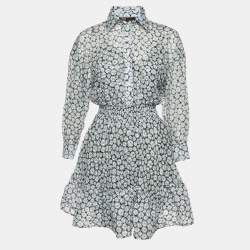 Pre Owned Maje White Daisy Dévoré Flared Mini Dress S