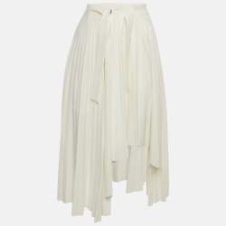 Pre Owned Maje White Crepe Pleated Asymmetric Midi Skirt S