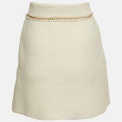 Pre Owned Maje White Tweed Knit Chain Detail Mini Skirt S