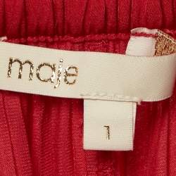 Pre Owned Maje Red Satin Plisse Drape Style Midi Skirt S