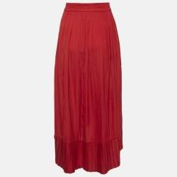Pre Owned Maje Red Satin Plisse Drape Style Midi Skirt S