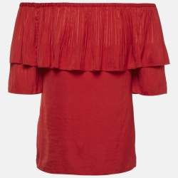 Pre Owned Maje Red Satin Plisse Ruffled Top S