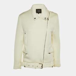 Pre Owned Maje Ivory Cady Biker Jacket M