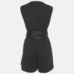 Pre Owned Maje Black Crepe Plunge Neck Belted Playsuit L