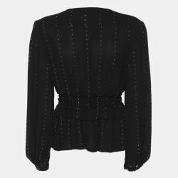 Pre Owned Maje Black Creep Crystal Embellished V Neck Tops S