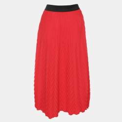 Pre Owned Maje Red Pleated Accents Crepe Midi Skirt S