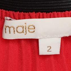 Pre Owned Maje Red Pleated Accents Crepe Midi Skirt S