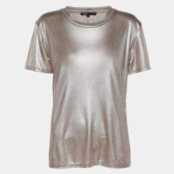 Pre Owned Maje Metallic Beige Stretch Knit T-Shirt S