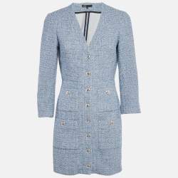 Pre Owned Maje Blue Lurex Tweed Button Front Mini Dress S