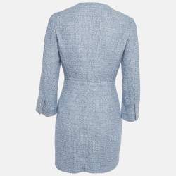 Pre Owned Maje Blue Lurex Tweed Button Front Mini Dress S
